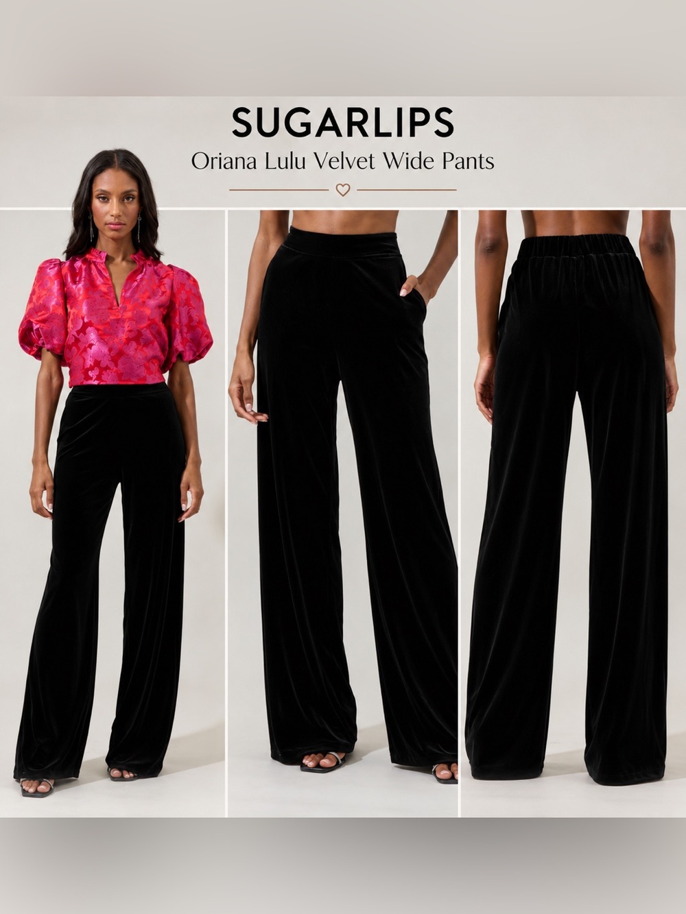 Sugarlips Curve Oriana Lulu Black Velvet Wide Leg Pants Size 1X NWT